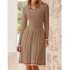 imageZESICA Womens Midi Sweater Dress 2025 Spring Long Sleeve Cable Ribbed Knit A Line Swing Pleated DressesKhaki