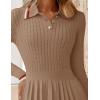 imageZESICA Womens Midi Sweater Dress 2025 Spring Long Sleeve Cable Ribbed Knit A Line Swing Pleated DressesKhaki
