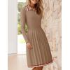 imageZESICA Womens Midi Sweater Dress 2025 Spring Long Sleeve Cable Ribbed Knit A Line Swing Pleated DressesKhaki