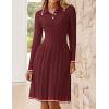imageZESICA Womens Midi Sweater Dress 2025 Spring Long Sleeve Cable Ribbed Knit A Line Swing Pleated DressesRed