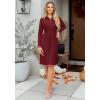 imageZESICA Womens Midi Sweater Dress 2025 Spring Long Sleeve Cable Ribbed Knit A Line Swing Pleated DressesRed