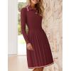 imageZESICA Womens Midi Sweater Dress 2025 Spring Long Sleeve Cable Ribbed Knit A Line Swing Pleated DressesRed