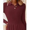 imageZESICA Womens Midi Sweater Dress 2025 Spring Long Sleeve Cable Ribbed Knit A Line Swing Pleated DressesRed