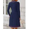 imageZESICA Womens Midi Sweater Dress 2025 Spring Long Sleeve Cable Ribbed Knit A Line Swing Pleated DressesRoyal Blue