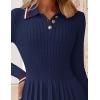 imageZESICA Womens Midi Sweater Dress 2025 Spring Long Sleeve Cable Ribbed Knit A Line Swing Pleated DressesRoyal Blue