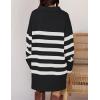 imageZESICA Womens Striped Sweater Dress Spring Long Sleeve V Neck Collar Loose Knit Mini DressesBlack