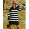 imageZESICA Womens Striped Sweater Dress Spring Long Sleeve V Neck Collar Loose Knit Mini DressesBlack