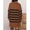 imageZESICA Womens Striped Sweater Dress Spring Long Sleeve V Neck Collar Loose Knit Mini DressesCaramel