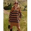 imageZESICA Womens Striped Sweater Dress Spring Long Sleeve V Neck Collar Loose Knit Mini DressesCaramel
