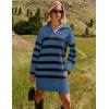 imageZESICA Womens Striped Sweater Dress Spring Long Sleeve V Neck Collar Loose Knit Mini DressesDusty Blue