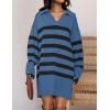 imageZESICA Womens Striped Sweater Dress Spring Long Sleeve V Neck Collar Loose Knit Mini DressesDusty Blue