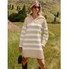 imageZESICA Womens Striped Sweater Dress Spring Long Sleeve V Neck Collar Loose Knit Mini DressesKhaki