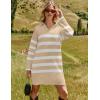 imageZESICA Womens Striped Sweater Dress Spring Long Sleeve V Neck Collar Loose Knit Mini DressesKhaki