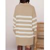 imageZESICA Womens Striped Sweater Dress Spring Long Sleeve V Neck Collar Loose Knit Mini DressesKhaki