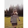 imageZESICA Womens Striped Sweater Dress Spring Long Sleeve V Neck Collar Loose Knit Mini DressesMocha