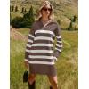 imageZESICA Womens Striped Sweater Dress Spring Long Sleeve V Neck Collar Loose Knit Mini DressesMocha