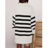 imageZESICA Womens Striped Sweater Dress Spring Long Sleeve V Neck Collar Loose Knit Mini DressesWhite