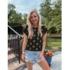 imageZESICA Womens Summer Casual Printed Tops Cap Sleeve Crew Neck Cute Knit Sweaters 2025 Trendy Clothes OutfitsBlack