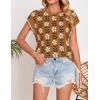 imageZESICA Womens Summer Casual Printed Tops Cap Sleeve Crew Neck Cute Knit Sweaters 2025 Trendy Clothes OutfitsCaramel