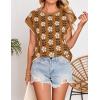 imageZESICA Womens Summer Casual Printed Tops Cap Sleeve Crew Neck Cute Knit Sweaters 2025 Trendy Clothes OutfitsCaramel
