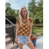 imageZESICA Womens Summer Casual Printed Tops Cap Sleeve Crew Neck Cute Knit Sweaters 2025 Trendy Clothes OutfitsCaramel