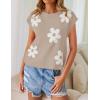 imageZESICA Womens Summer Casual Printed Tops Cap Sleeve Crew Neck Cute Knit Sweaters 2025 Trendy Clothes OutfitsKhaki