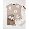 imageZESICA Womens Summer Casual Printed Tops Cap Sleeve Crew Neck Cute Knit Sweaters 2025 Trendy Clothes OutfitsKhaki