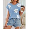 imageZESICA Womens Summer Casual Printed Tops Cap Sleeve Crew Neck Cute Knit Sweaters 2025 Trendy Clothes OutfitsLightblue