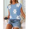 imageZESICA Womens Summer Casual Printed Tops Cap Sleeve Crew Neck Cute Knit Sweaters 2025 Trendy Clothes OutfitsLightblue