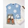 imageZESICA Womens Summer Casual Printed Tops Cap Sleeve Crew Neck Cute Knit Sweaters 2025 Trendy Clothes OutfitsLightblue