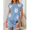 imageZESICA Womens Summer Casual Printed Tops Cap Sleeve Crew Neck Cute Knit Sweaters 2025 Trendy Clothes OutfitsLightblue