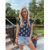 imageZESICA Womens Summer Casual Printed Tops Cap Sleeve Crew Neck Cute Knit Sweaters 2025 Trendy Clothes OutfitsNavy