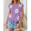imageZESICA Womens Summer Casual Printed Tops Cap Sleeve Crew Neck Cute Knit Sweaters 2025 Trendy Clothes OutfitsPurple