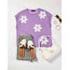 imageZESICA Womens Summer Casual Printed Tops Cap Sleeve Crew Neck Cute Knit Sweaters 2025 Trendy Clothes OutfitsPurple