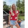 imageZESICA Womens Summer Casual Printed Tops Cap Sleeve Crew Neck Cute Knit Sweaters 2025 Trendy Clothes OutfitsRed