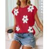 imageZESICA Womens Summer Casual Printed Tops Cap Sleeve Crew Neck Cute Knit Sweaters 2025 Trendy Clothes OutfitsRed