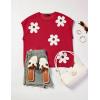 imageZESICA Womens Summer Casual Printed Tops Cap Sleeve Crew Neck Cute Knit Sweaters 2025 Trendy Clothes OutfitsRed