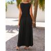 imageZESICA Womens Summer Sleeveless Maxi Dress 2025 Casual Crewneck Pleated Flowy Long Dress with PocketsBlack