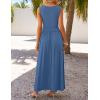 imageZESICA Womens Summer Sleeveless Maxi Dress 2025 Casual Crewneck Pleated Flowy Long Dress with PocketsDustyblue