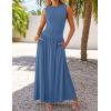 imageZESICA Womens Summer Sleeveless Maxi Dress 2025 Casual Crewneck Pleated Flowy Long Dress with PocketsDustyblue