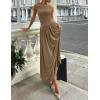 imageZESICA Womens Summer Sleeveless Maxi Dress 2025 Casual Crewneck Pleated Flowy Long Dress with PocketsKhaki