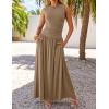 imageZESICA Womens Summer Sleeveless Maxi Dress 2025 Casual Crewneck Pleated Flowy Long Dress with PocketsKhaki