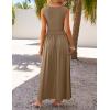imageZESICA Womens Summer Sleeveless Maxi Dress 2025 Casual Crewneck Pleated Flowy Long Dress with PocketsKhaki