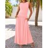 imageZESICA Womens Summer Sleeveless Maxi Dress 2025 Casual Crewneck Pleated Flowy Long Dress with PocketsPink