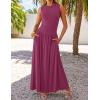 imageZESICA Womens Summer Sleeveless Maxi Dress 2025 Casual Crewneck Pleated Flowy Long Dress with PocketsPlum