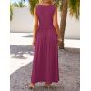 imageZESICA Womens Summer Sleeveless Maxi Dress 2025 Casual Crewneck Pleated Flowy Long Dress with PocketsPlum