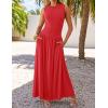 imageZESICA Womens Summer Sleeveless Maxi Dress 2025 Casual Crewneck Pleated Flowy Long Dress with PocketsRed