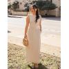imageZESICA Womens Summer Sleeveless Maxi Dress 2025 Casual Crewneck Pleated Flowy Long Dress with PocketsSand
