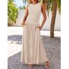imageZESICA Womens Summer Sleeveless Maxi Dress 2025 Casual Crewneck Pleated Flowy Long Dress with PocketsSand