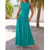 imageZESICA Womens Summer Sleeveless Maxi Dress 2025 Casual Crewneck Pleated Flowy Long Dress with PocketsTurquoise